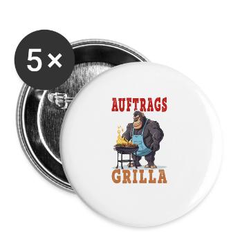 Grillen Grilla Griller Gorilla BBQ Spruch Lustig - Buttons groß 56 mm (5er Pack) - Weiß - Vorne