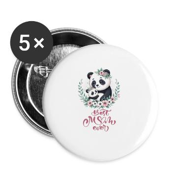 Meilleure maman jamais Panda amant Couronne florale I maman - Lot de 5 grands badges (56 mm) - blanc - Devant