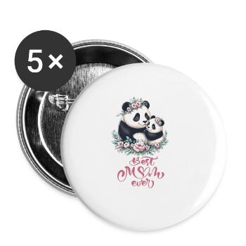 Meilleure maman jamais Panda amant Couronne florale I maman - Lot de 5 grands badges (56 mm) - blanc - Devant