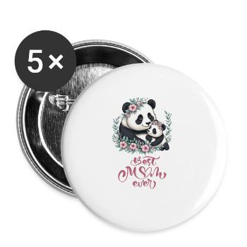 Meilleure maman jamais Panda amant Couronne florale I maman - Lot de 5 grands badges (56 mm) - blanc - Devant