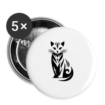 Imaginative cat art in tribal style - Buttons large 2.2''/56 mm (5-pack) - white - Front