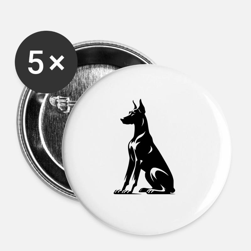 Stylized Doberman Dogs Silhouette - Buttons large 2.2''/56 mm (5-pack) - white