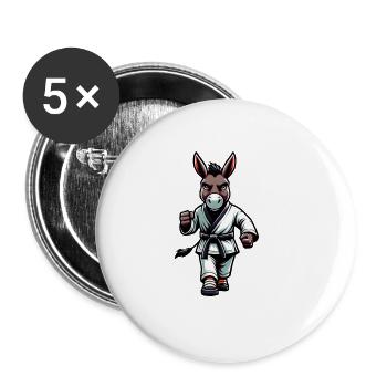 Karate Esel im Kampfmodus für Sportbegeisterte - Buttons groß 56 mm (5er Pack) - Weiß - Vorne