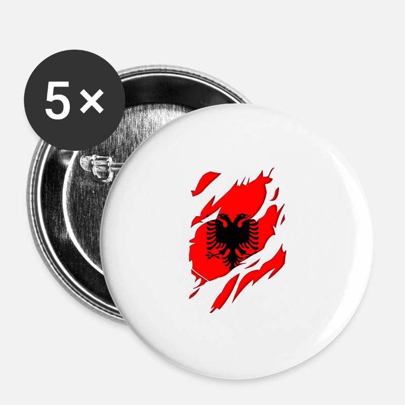 Albania flag torn motif - Buttons large 2.2''/56 mm (5-pack) - white