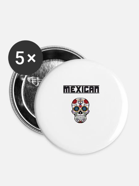 Mexican - Buttons groß 56 mm (5er Pack) - Weiß