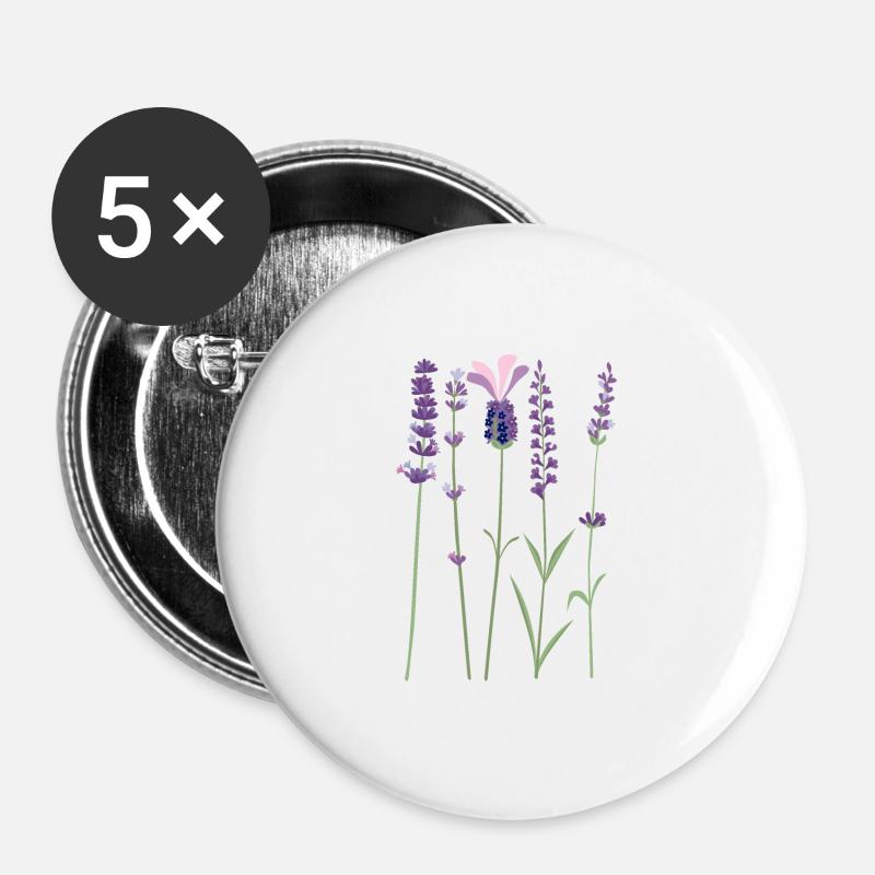 Lavender Purple Violet Provence Lavender Botanic - Buttons large 2.2''/56 mm (5-pack) - white
