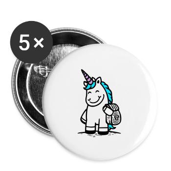 Magisches Einhorn zur Einschulung mit Ranzen - Buttons groß 56 mm (5er Pack) - Weiß - Vorne
