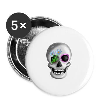 Le culte mexicain de la tête de mort Jour des morts Skull - Lot de 5 grands badges (56 mm) - blanc - Devant