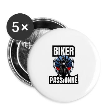 biker passionné - Lot de 5 grands badges (56 mm) - blanc - Devant