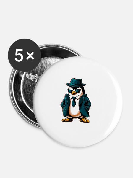 Pinguin Agent - Buttons groß 56 mm (5er Pack) - Weiß