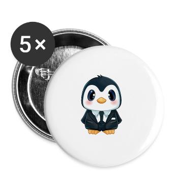 Pingouin mignon - Lot de 5 grands badges (56 mm) - blanc - Devant