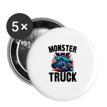 monster truck - Lot de 5 grands badges (56 mm) - blanc - Devant