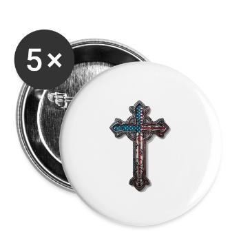 Patriotisches Kreuz Amerikanische Flagge Glaube - Buttons groß 56 mm (5er Pack) - Weiß - Vorne