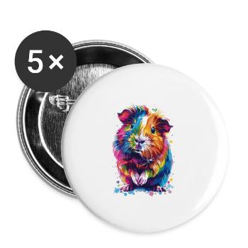 Buntes Hipster-Meerschweinchen - Buttons groß 56 mm (5er Pack) - Weiß - Vorne