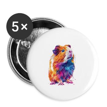 Buntes Hipster-Meerschweinchen - Buttons groß 56 mm (5er Pack) - Weiß - Vorne