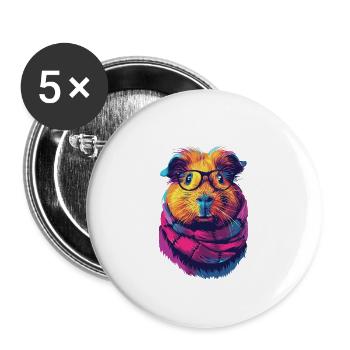 Buntes Hipster-Meerschweinchen - Buttons groß 56 mm (5er Pack) - Weiß - Vorne