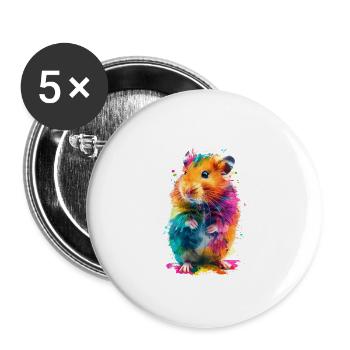Niedlicher Hamster Regenbogenfarben - Buttons groß 56 mm (5er Pack) - Weiß - Vorne