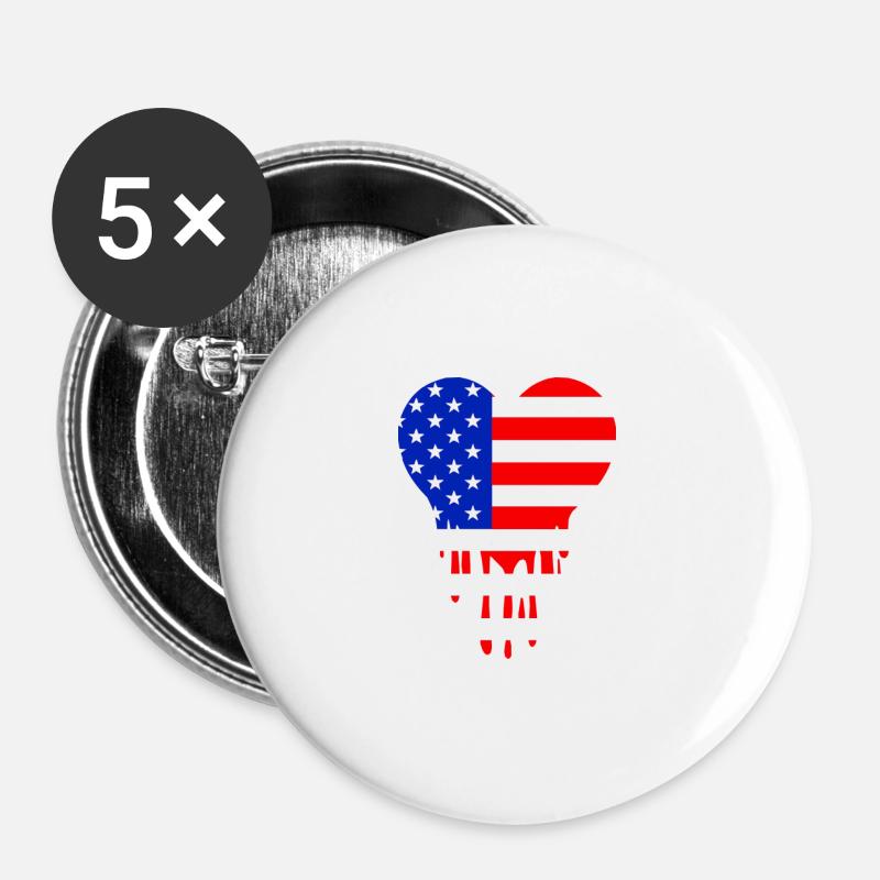Red Blue American Flag Heart - Buttons large 2.2''/56 mm (5-pack) - white