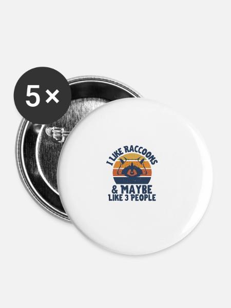 Waschbär - Buttons groß 56 mm (5er Pack) - Weiß