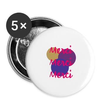 MERCI. THANKS. THANK YOU. ANNIVERSAIRE. NAISSANCE. - Lot de 5 grands badges (56 mm) - blanc - Devant