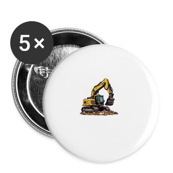 Realistischer Comic Bagger - Buttons groß 56 mm (5er Pack) - Weiß - Vorne