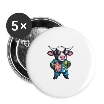 Kuh Comic Urlaub - Buttons groß 56 mm (5er Pack) - Weiß - Vorne
