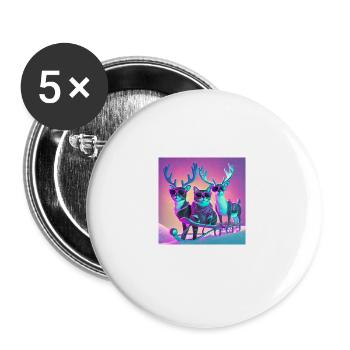 Katze mit Sonnenbrille auf Santas Schlitten - Buttons groß 56 mm (5er Pack) - Weiß - Vorne
