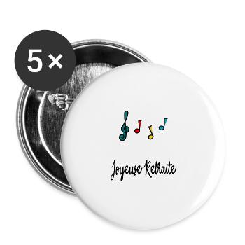 RUHESTAND. GLÜCKLICHER RUHESTAND. GLÜCKLICHER RUHESTAND - Buttons groß 56 mm (5er Pack) - Weiß - Vorne