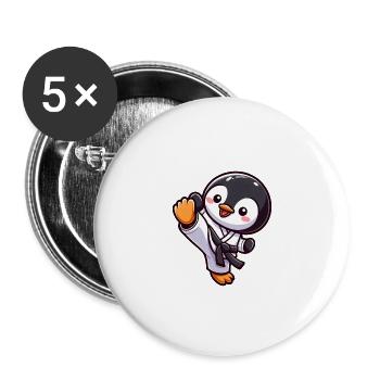 Mignon dessin animé pingouin karaté arts martiaux - Lot de 5 grands badges (56 mm) - blanc - Devant