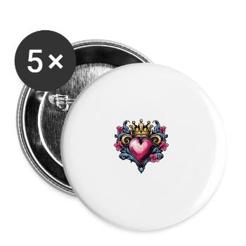 Herz Krone Liebe - Buttons groß 56 mm (5er Pack) - Weiß - Vorne
