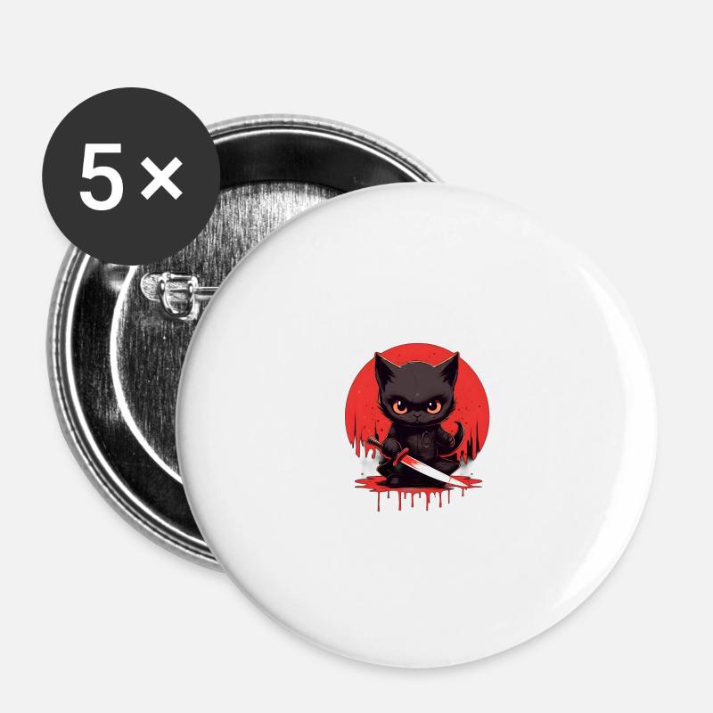 Bloodthirsty Black Cat - Buttons large 2.2''/56 mm (5-pack) - white