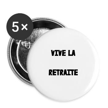 RETRAITE. RETRAITE. RETRAITEE. SENIOR. MAMIE. PAPY - Lot de 5 grands badges (56 mm) - blanc - Devant
