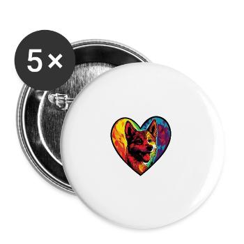 Akita Inu Hund Herz Love - Buttons groß 56 mm (5er Pack) - Weiß - Vorne