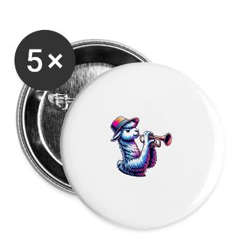 Lama trompette élégant avec chapeau - Lot de 5 grands badges (56 mm) - blanc - Devant