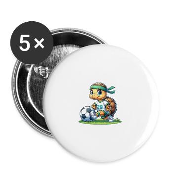 Fußballspielende Schildkröte mit Nummer 29 - Buttons groß 56 mm (5er Pack) - Weiß - Vorne