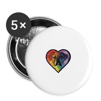 Bullmastiff Hund Herz Love - Buttons groß 56 mm (5er Pack) - Weiß - Vorne