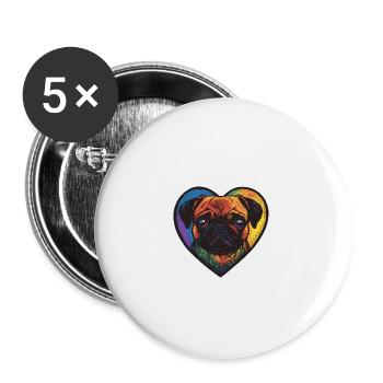 Carlin Chien Coeur Amour - Lot de 5 grands badges (56 mm) - blanc - Devant