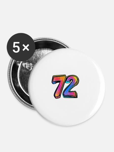 72 Zahl Comic - Buttons groß 56 mm (5er Pack) - Weiß
