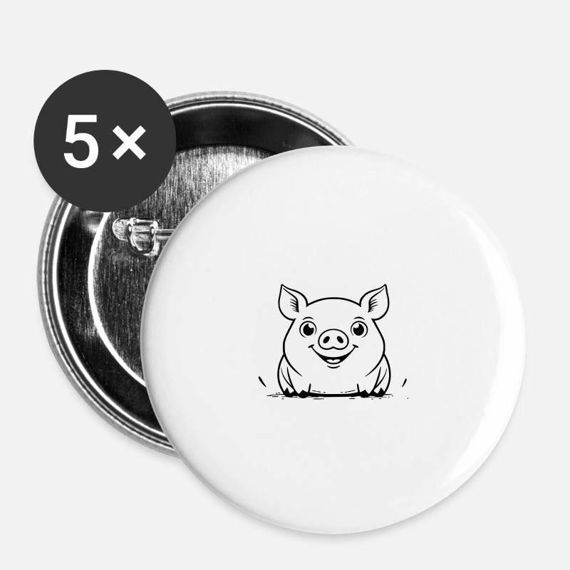 Cute pig as vector illustration - Buttons large 2.2''/56 mm (5-pack) - white