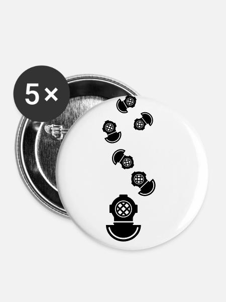 Taucherhelm Tauchen symbol - Buttons groß 56 mm (5er Pack) - Weiß