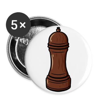 Pfeffermühle Salzmühle Pfefferstreuer Pfeffer Salz - Buttons groß 56 mm (5er Pack) - Weiß - Vorne