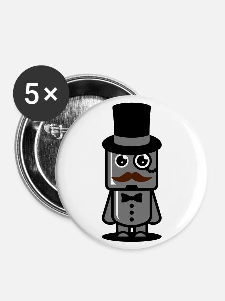 Gentleman Roboter - Buttons groß 56 mm (5er Pack) - Weiß