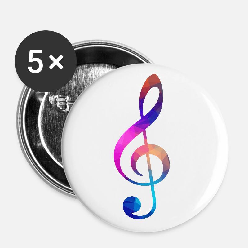Colorful treble clef - Buttons large 2.2''/56 mm (5-pack) - white