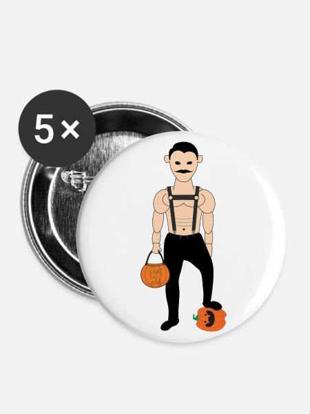 Fröhliches Halloween - Buttons groß 56 mm (5er Pack) - Weiß