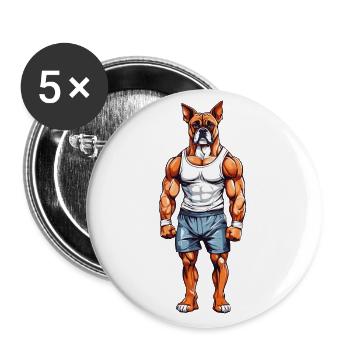 Boxer Bodybuilder Lustiges Hundepapa Motiv - Buttons groß 56 mm (5er Pack) - Weiß - Vorne