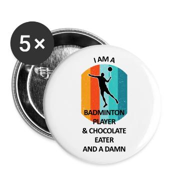 Badminton Federball Badmintonspieler Schokolade - Buttons groß 56 mm (5er Pack) - Weiß - Vorne