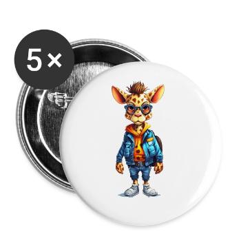 Dessin animé girafe mignon - Lot de 5 grands badges (56 mm) - blanc - Devant