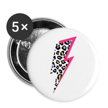 Lightning Leopard Pattern Pastel Colors with Neon Pink - Buttons large 2.2''/56 mm (5-pack) - white - Front