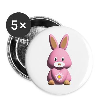 Rosa Hase mit süßem Herz. - Buttons groß 56 mm (5er Pack) - Weiß - Vorne