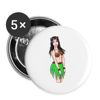 Hawaiian Mädchen Fantasy Erotic Urlaub Strand sex - Buttons groß 56 mm (5er Pack) - Weiß - Vorne